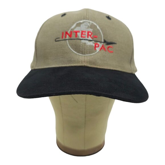 Inter Pac Embroidered Logo Tuck Strap Cap Trucker Baseball Hat Taupe Black - Picture 9 of 13